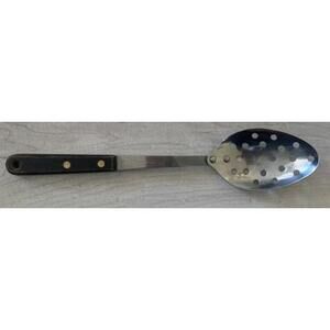 Vintage Robinson Spoon w/Holes 12” Stainless Steel Brown Wood Handle